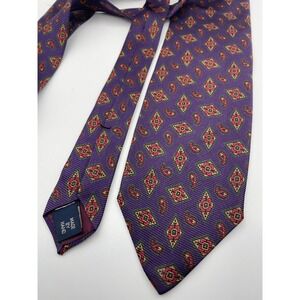 Polo Ralph Lauren Silk Tie Purple Paisley Geometric Diamond Made in USA Mens